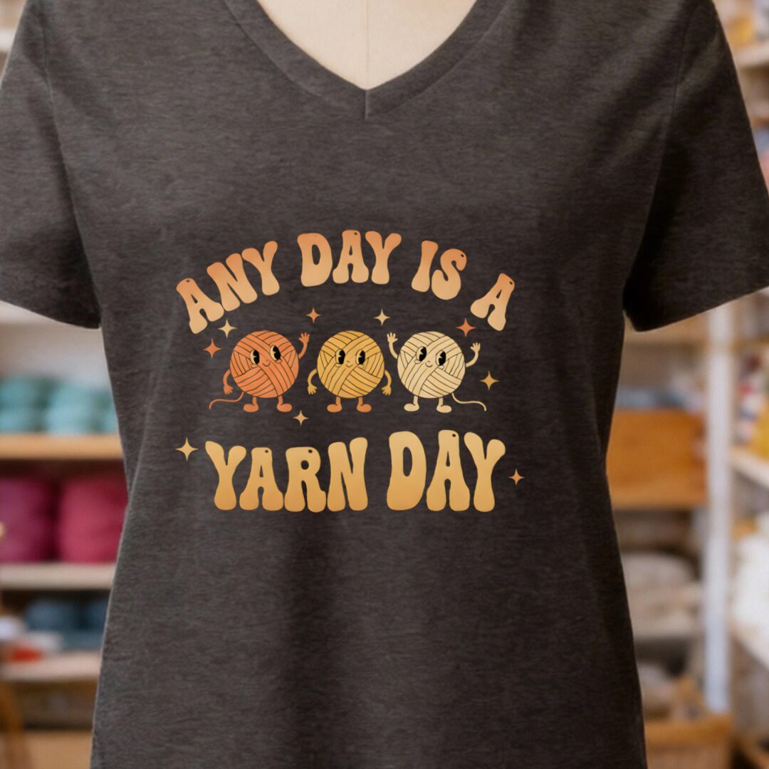 Yarn Day V-Neck T-Shirt Dark Grey t-shirt