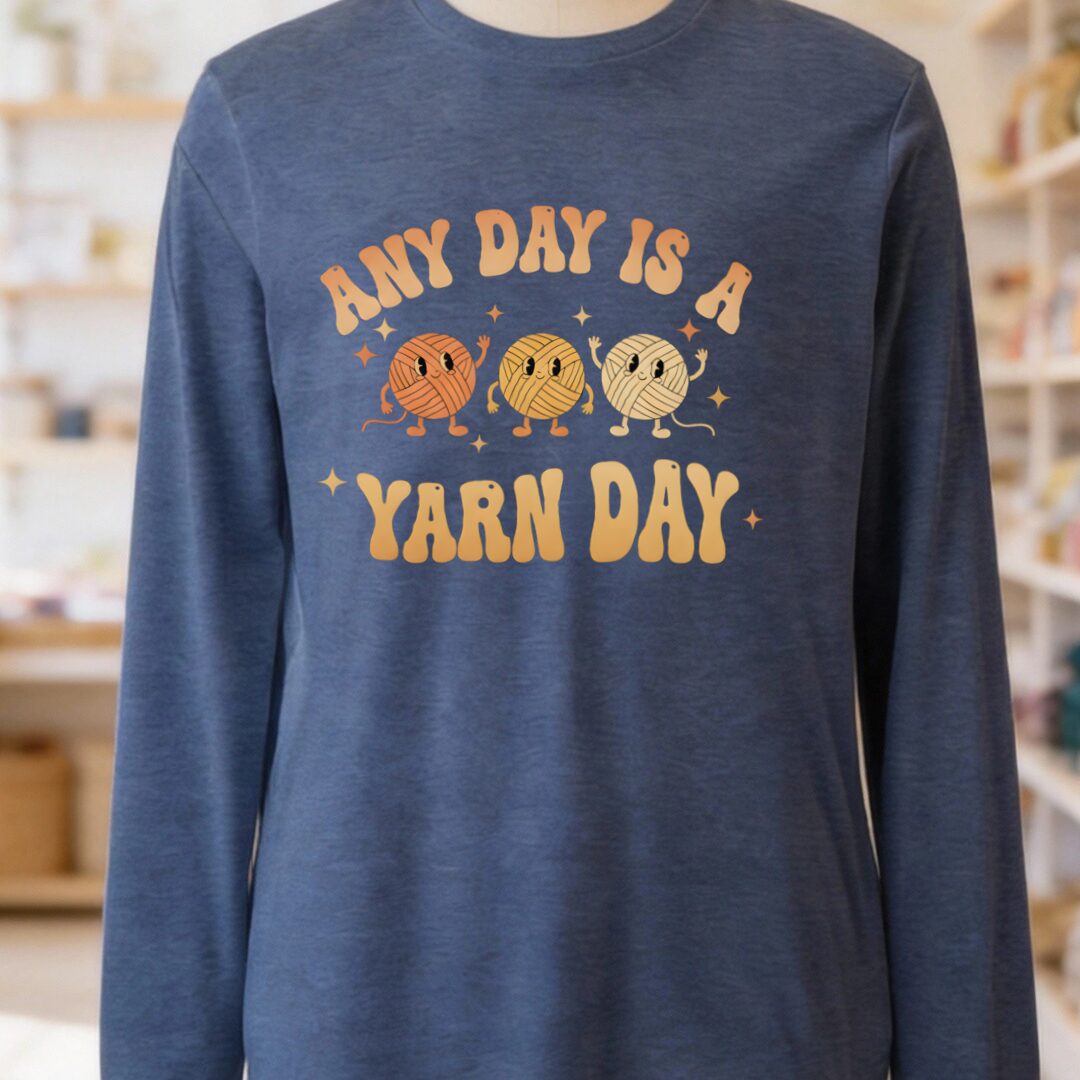 Yarn Day Long Sleeve Tee Heather Navy t-shirt