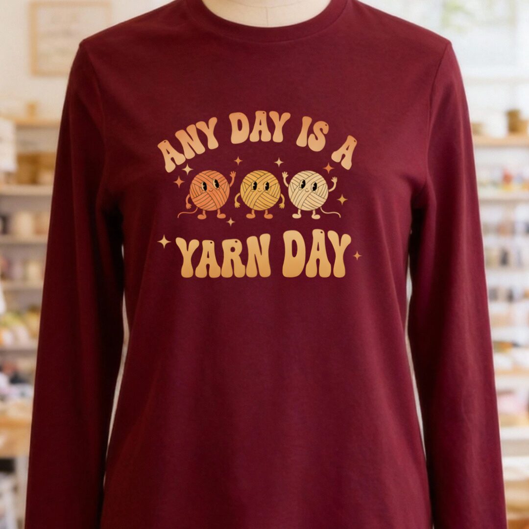 Yarn Day Long Sleeve Tee Maroon t-shirt
