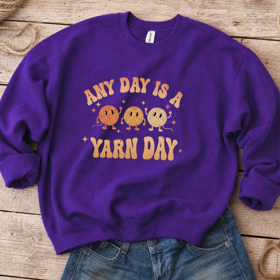 Yarn Day Sweatshirt Purple t-shirt