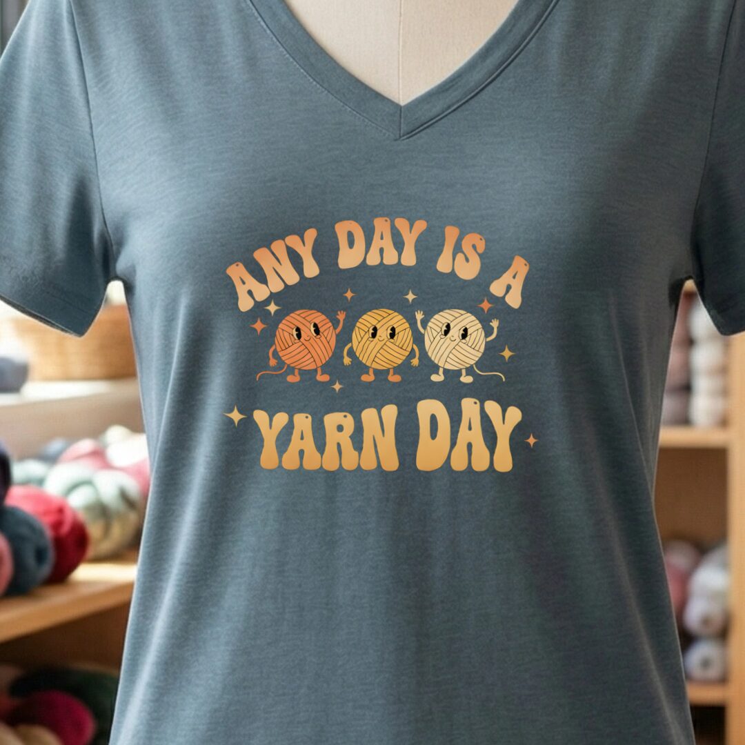 Yarn Day V-Neck T-Shirt Slate t-shirt