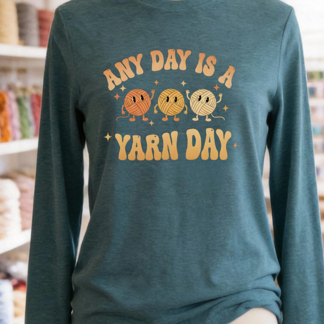 Yarn Day Long Sleeve Tee Heather Deep Teal t-shirt