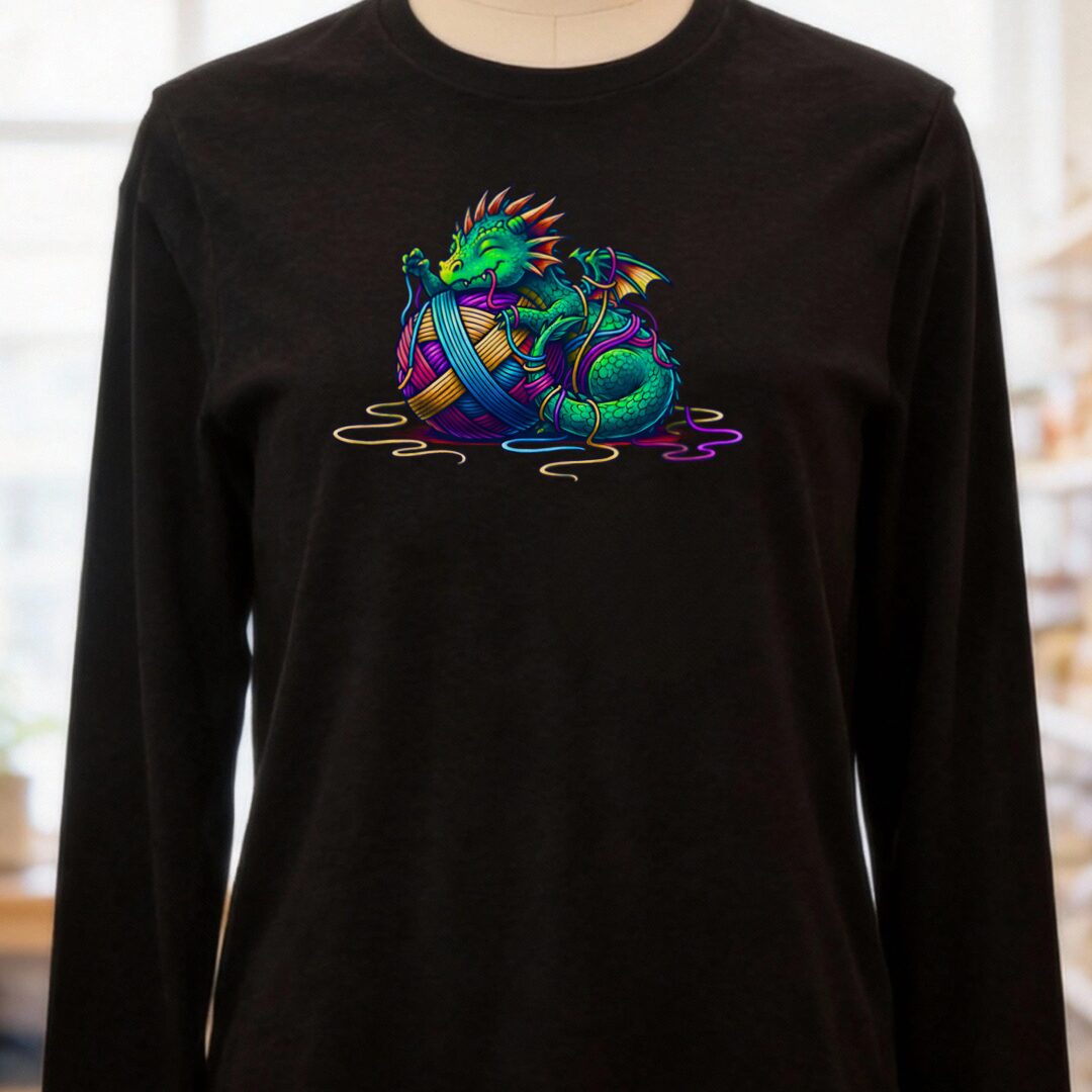 Yarn Dragon Hatchling Long Sleeve Tee Black t-shirt