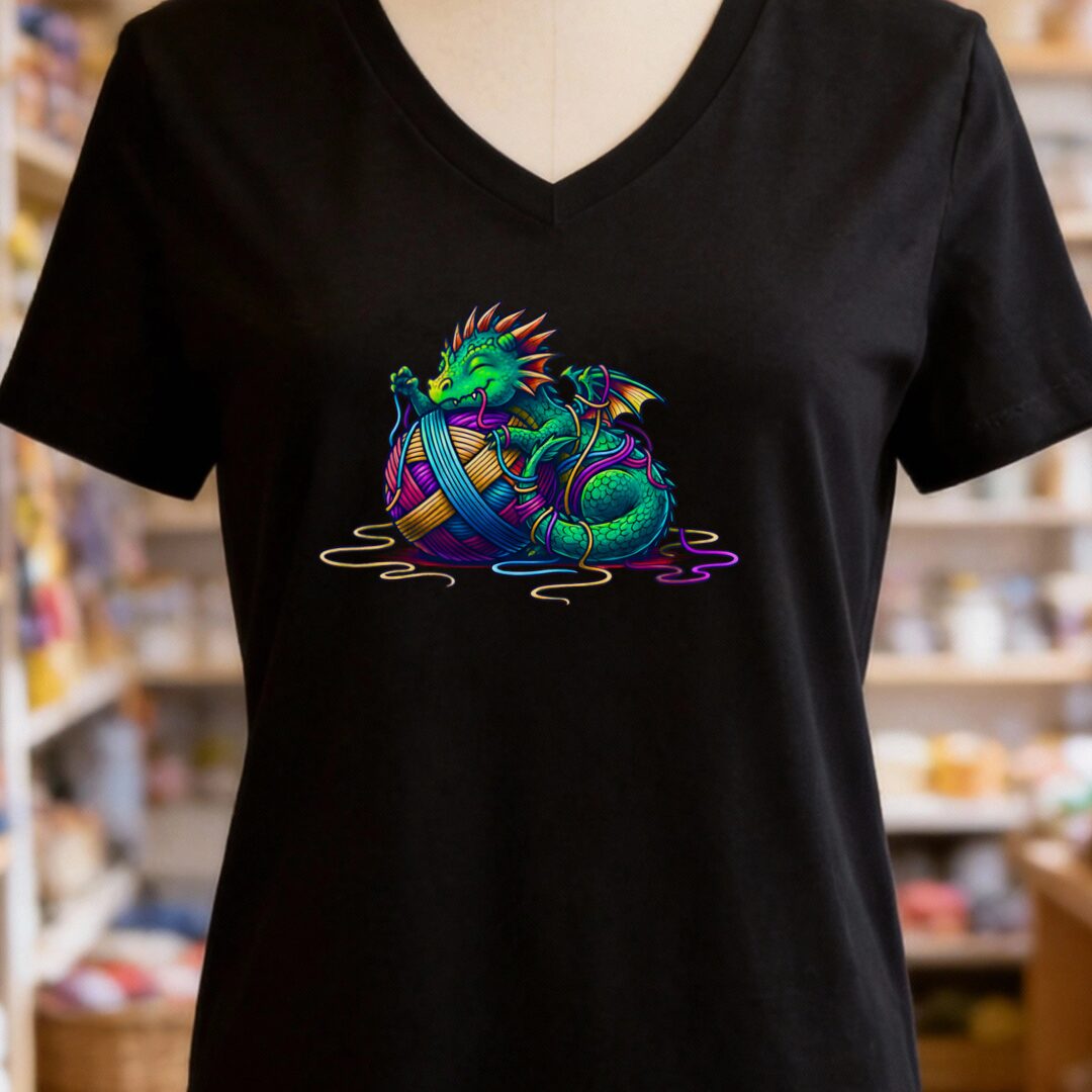 Yarn Dragon Hatchling V-Neck T-Shirt Black t-shirt