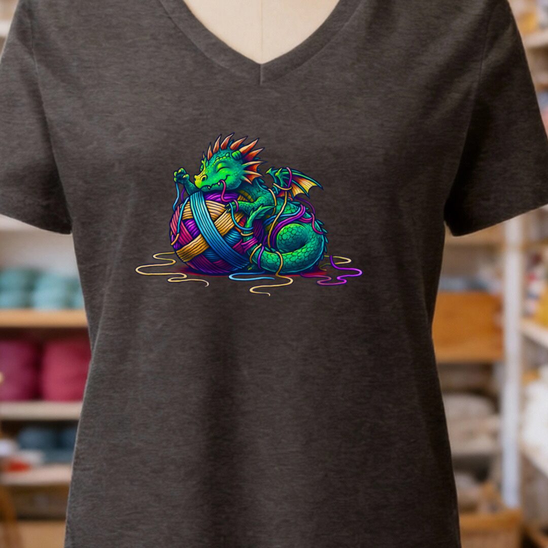 Yarn Dragon Hatchling V-Neck T-Shirt Dark Grey t-shirt