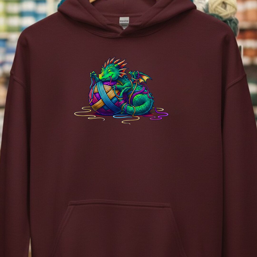 Yarn Dragon Hatchling Hoodie Maroon t-shirt