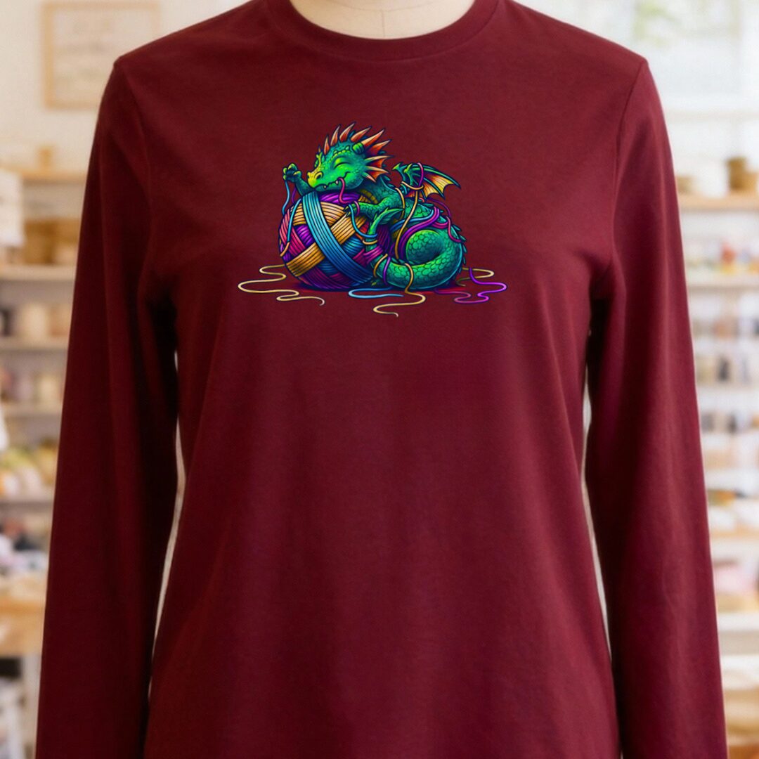 Yarn Dragon Hatchling Long Sleeve Tee Maroon t-shirt