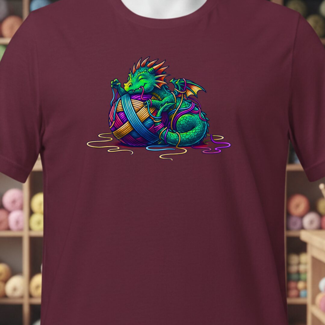 Yarn Dragon Hatchling T-Shirt Maroon t-shirt