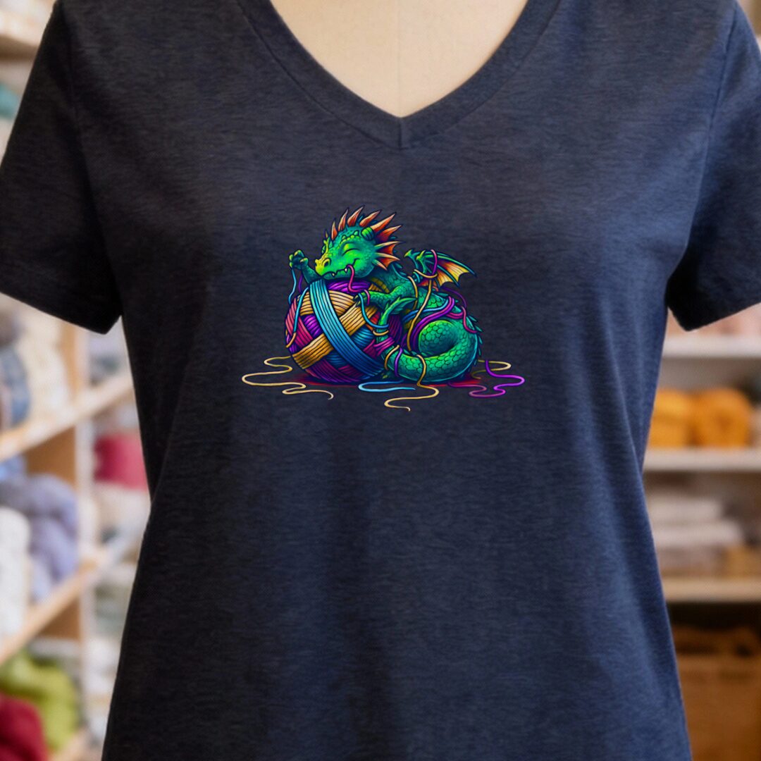 Yarn Dragon Hatchling V-Neck T-Shirt Navy t-shirt