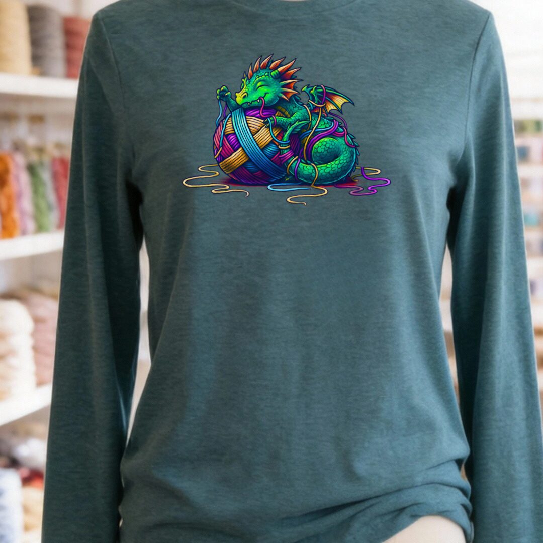 Yarn Dragon Hatchling Long Sleeve Tee Teal Blue t-shirt
