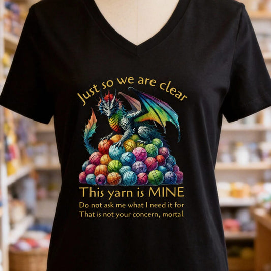 Yarn Dragon With Slogan V-Neck T-Shirt Black t-shirt