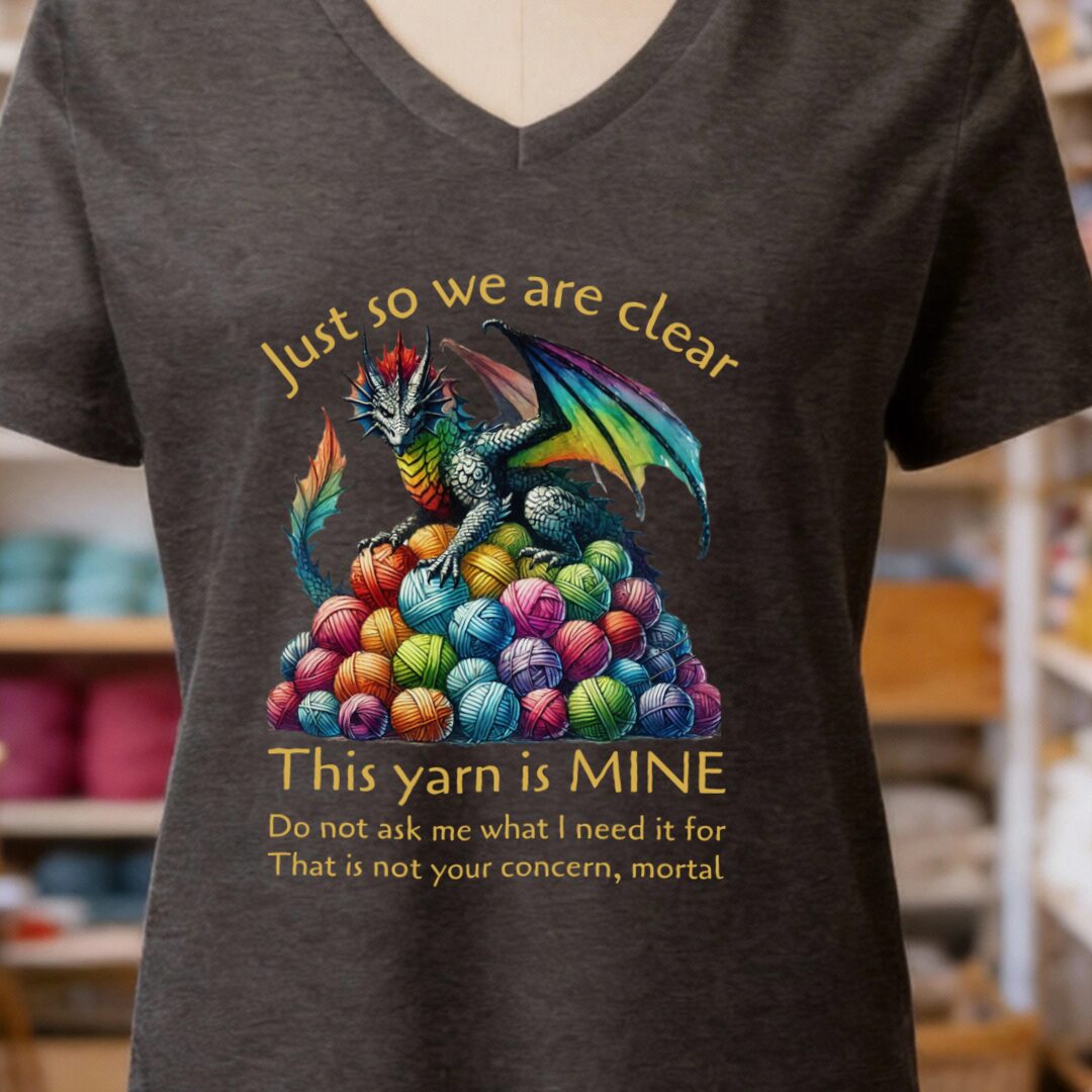 Yarn Dragon With Slogan V-Neck T-Shirt Dark Grey t-shirt
