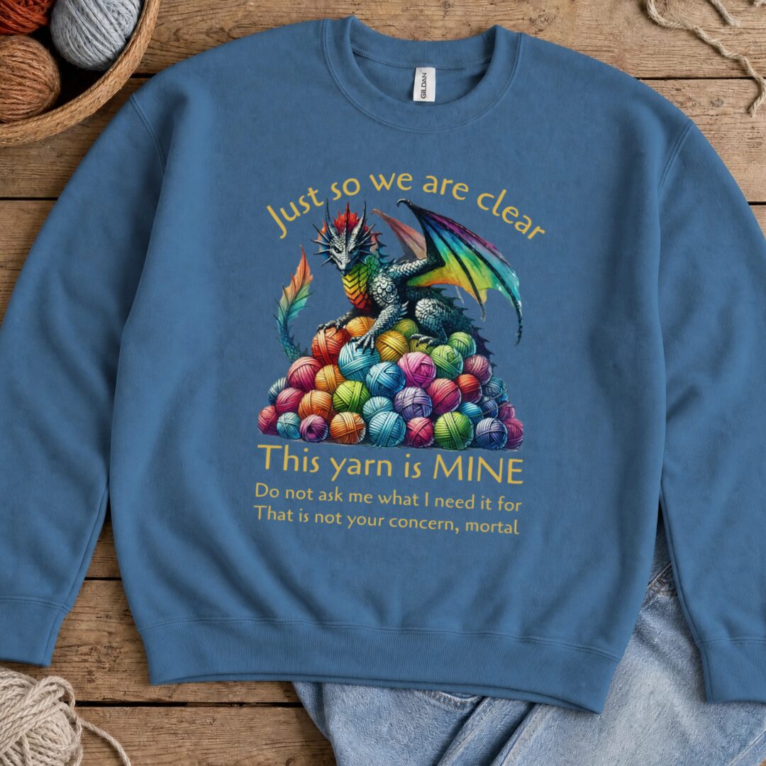 Yarn Dragon With Slogan Sweatshirt Indigo Blue t-shirt