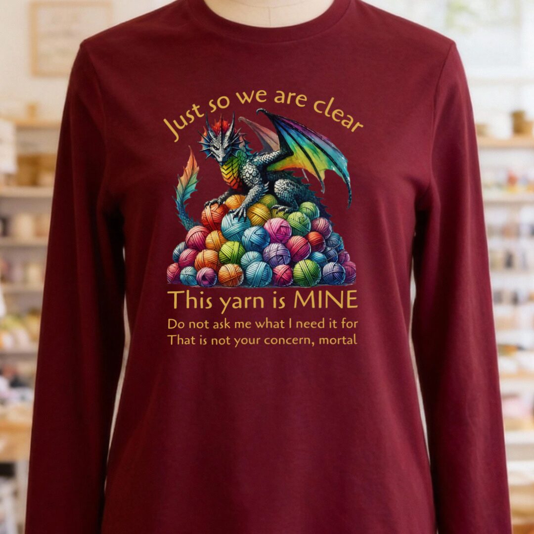 Yarn Dragon With Slogan Long Sleeve Tee Maroon t-shirt