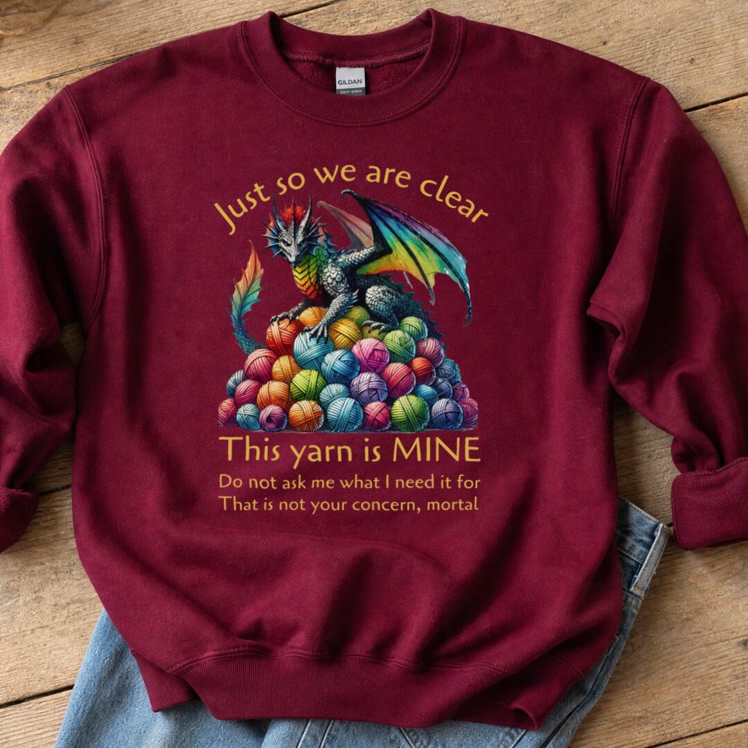 Yarn Dragon With Slogan Sweatshirt Maroon t-shirt