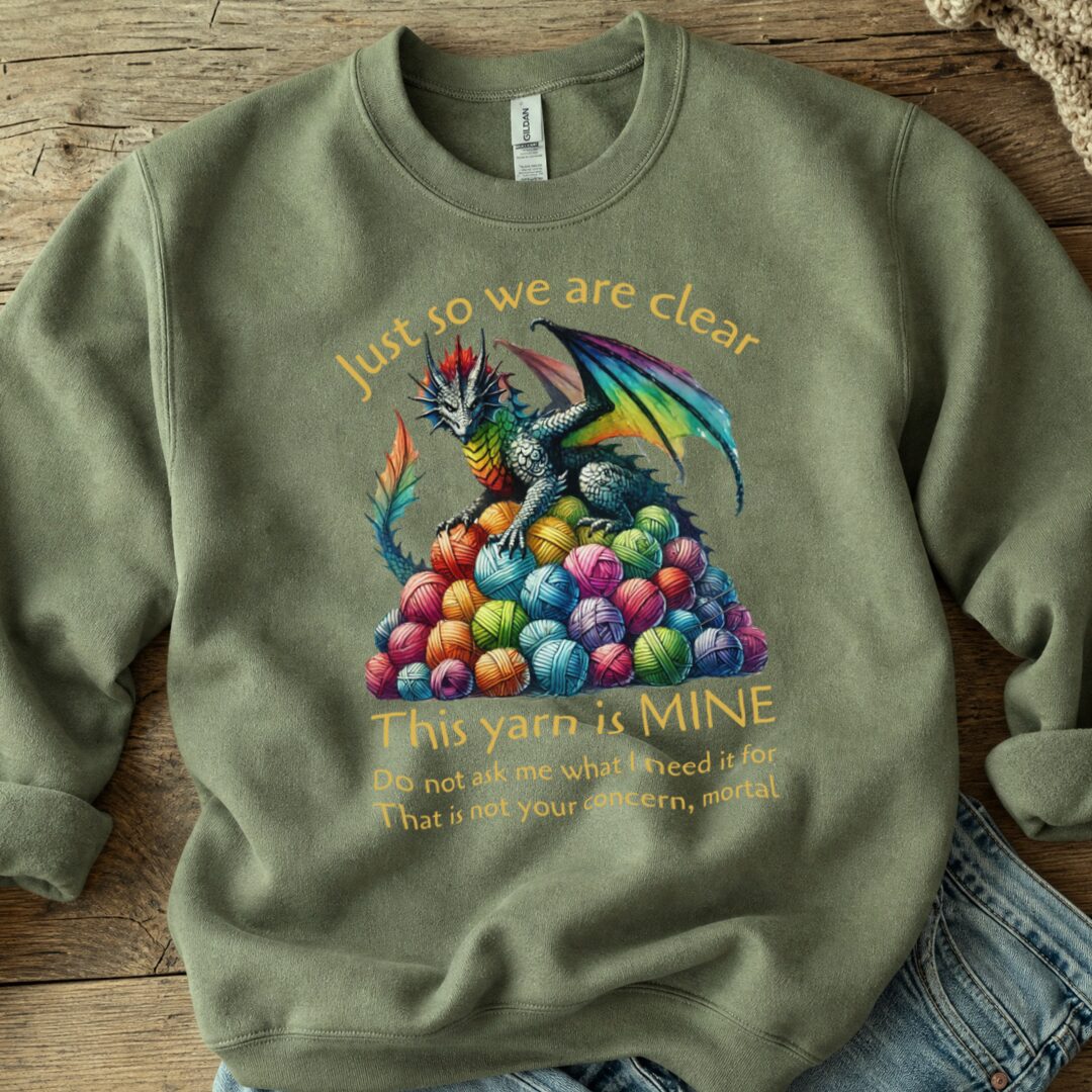 Yarn Dragon With Slogan Sweatshirt Military Green t-shirt