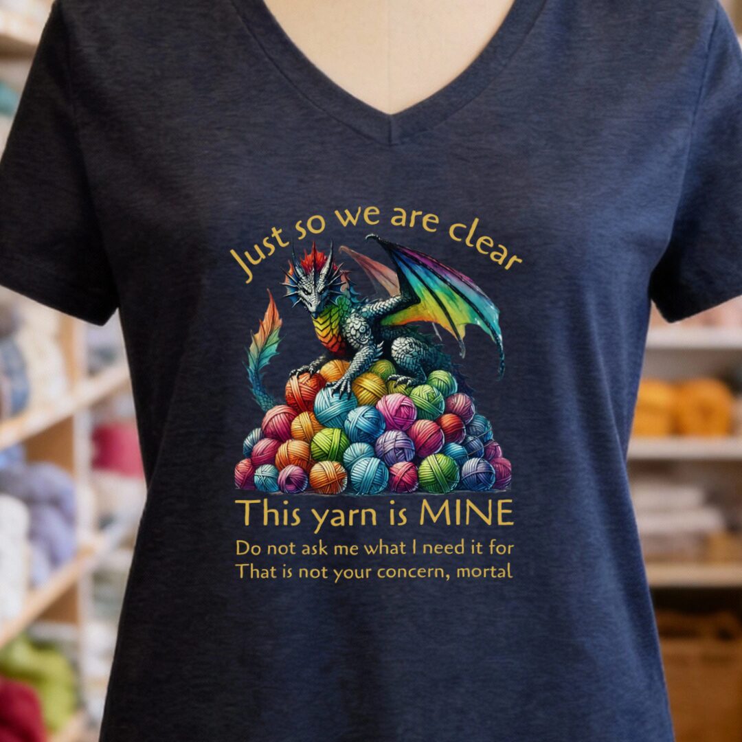 Yarn Dragon With Slogan V-Neck T-Shirt Navy t-shirt