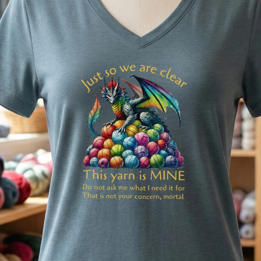 Yarn Dragon With Slogan V-Neck T-Shirt Slate t-shirt