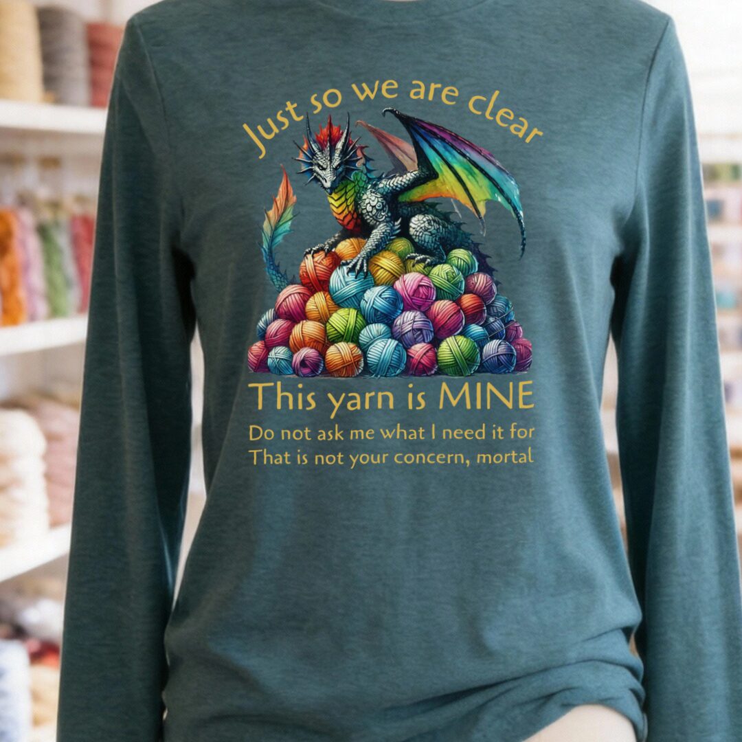 Yarn Dragon With Slogan Long Sleeve Tee Teal t-shirt