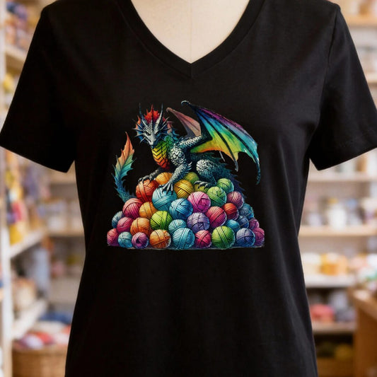 Yarn Dragon (no slogan) V-Neck T-Shirt Black t-shirt