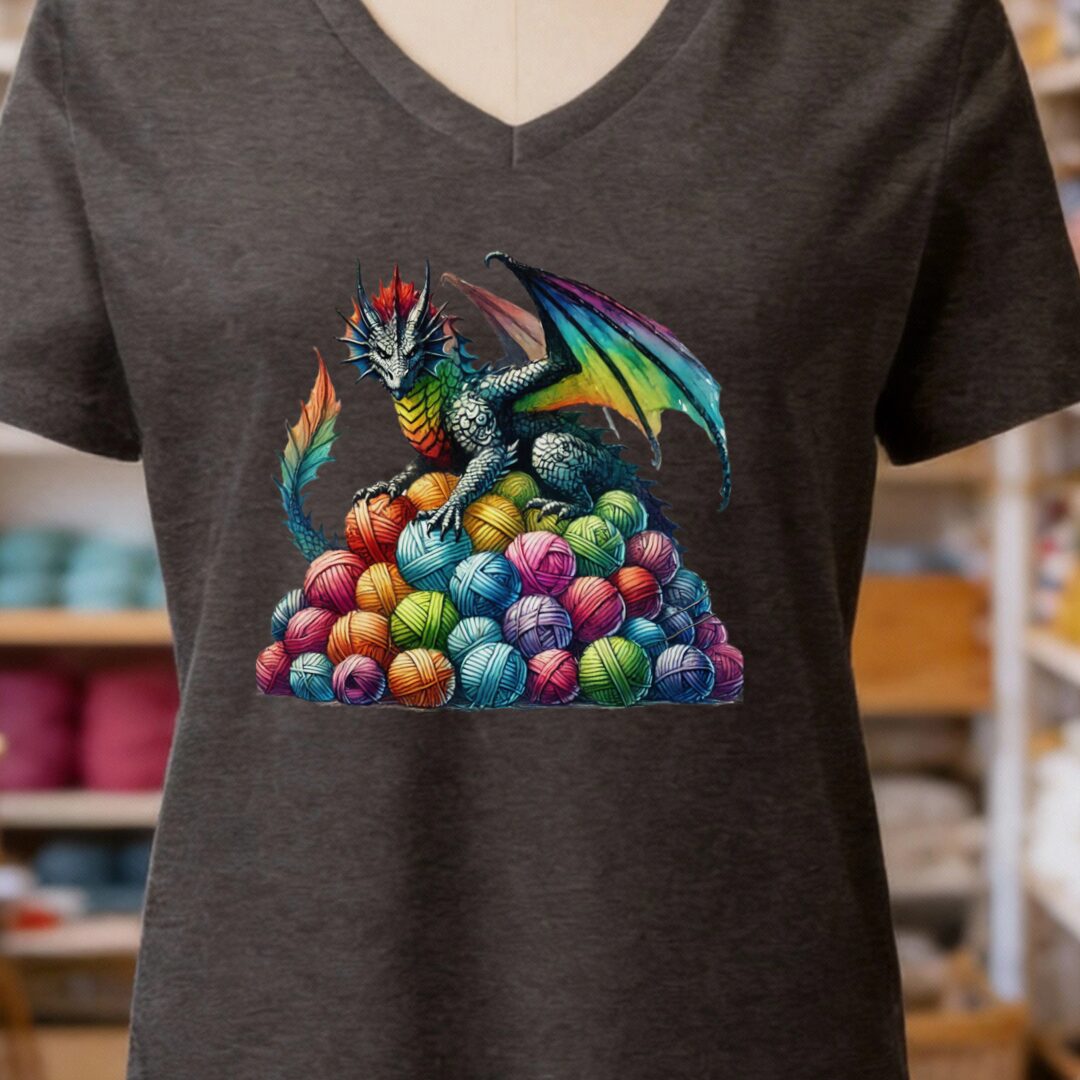 Yarn Dragon (no slogan) V-Neck T-Shirt Dark Grey t-shirt