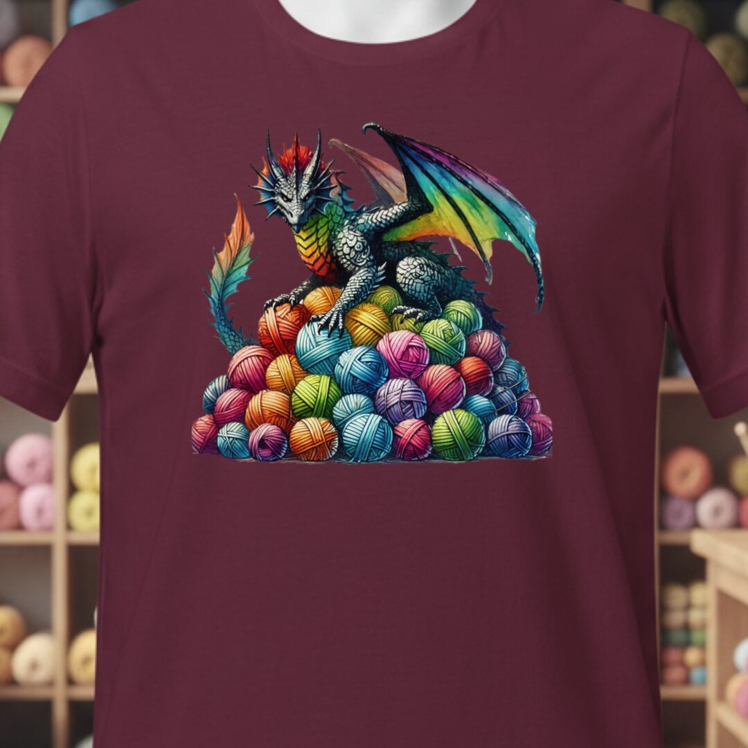 Yarn Dragon (no slogan) T-Shirt Maroon t-shirt