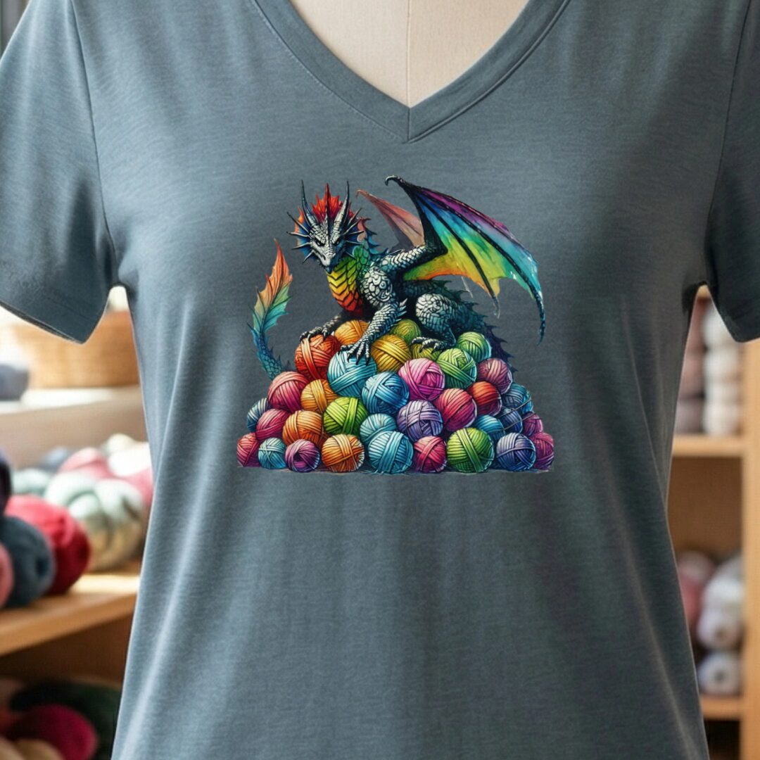 Yarn Dragon (no slogan) V-Neck T-Shirt Slate t-shirt