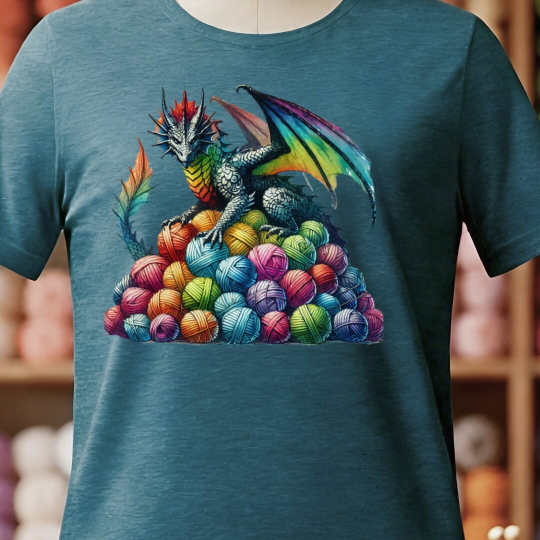 Yarn Dragon (no slogan) T-Shirt Teal Blue t-shirt