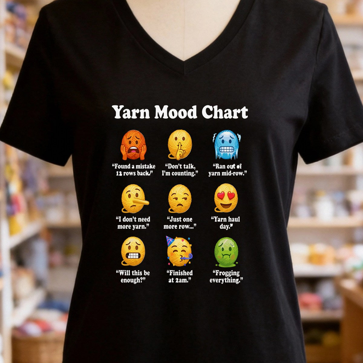 Yarn Emojis Black V Neck.jpg