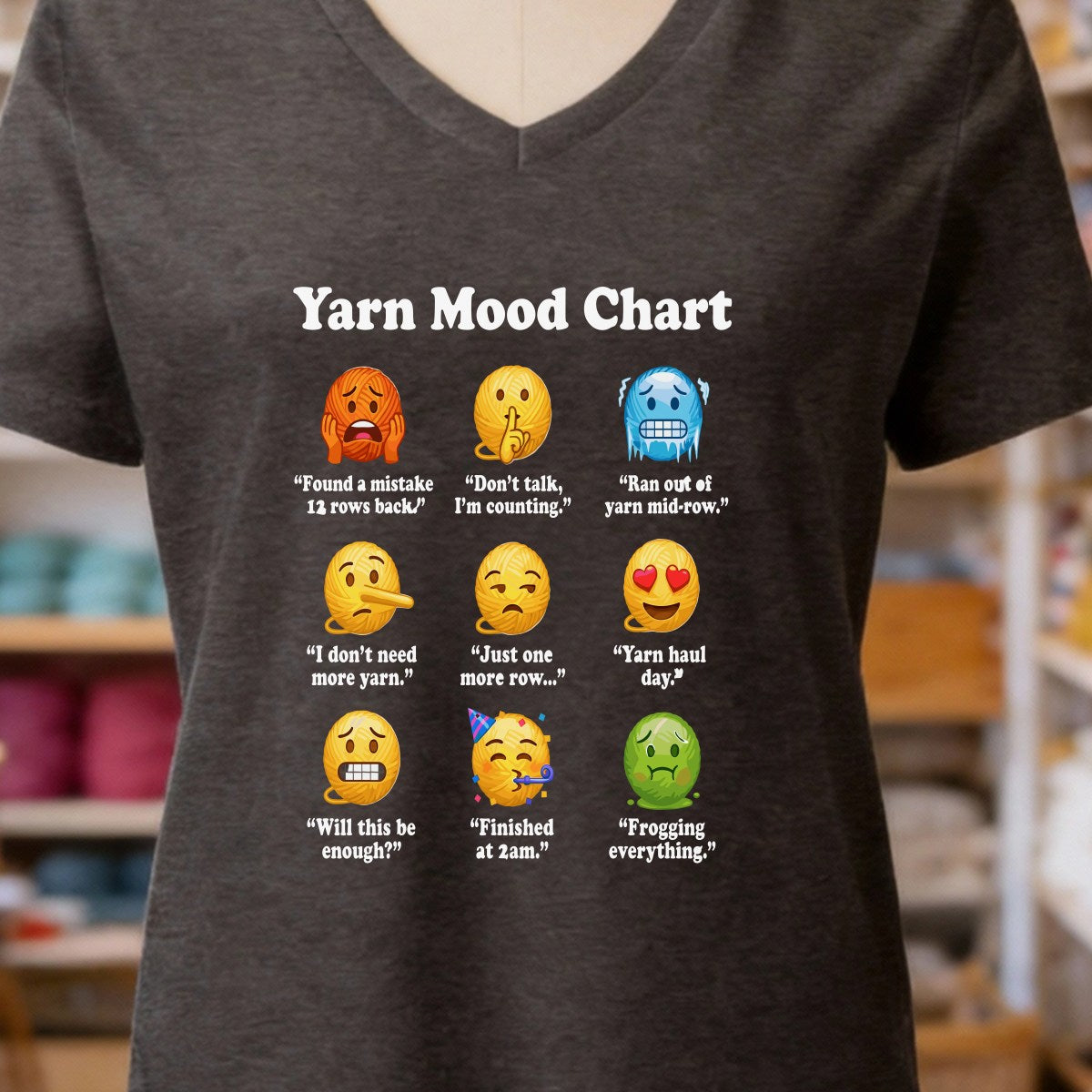 Yarn Emojis Dark Grey V Neck.jpg
