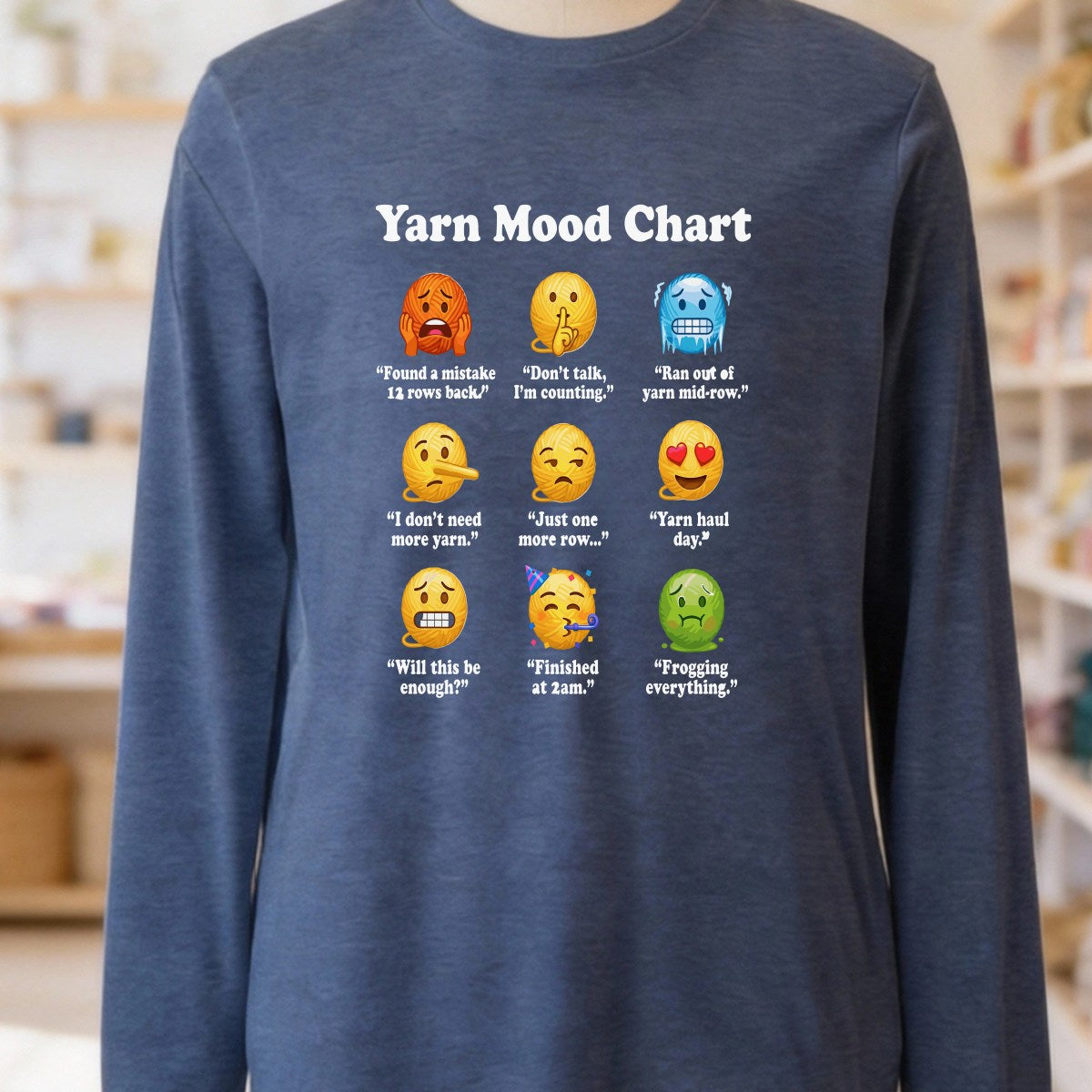 Yarn Emojis Heather Navy Long Sleeve Tee.jpg