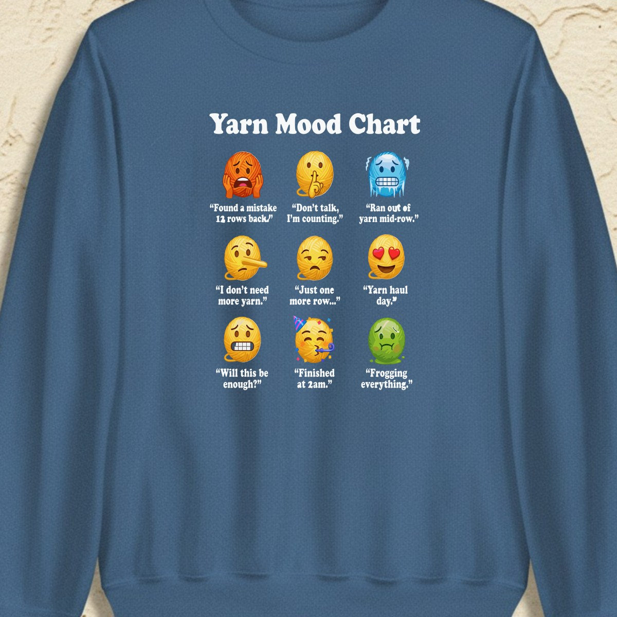 Yarn Emojis Indigo Blue Sweatshirt.jpg
