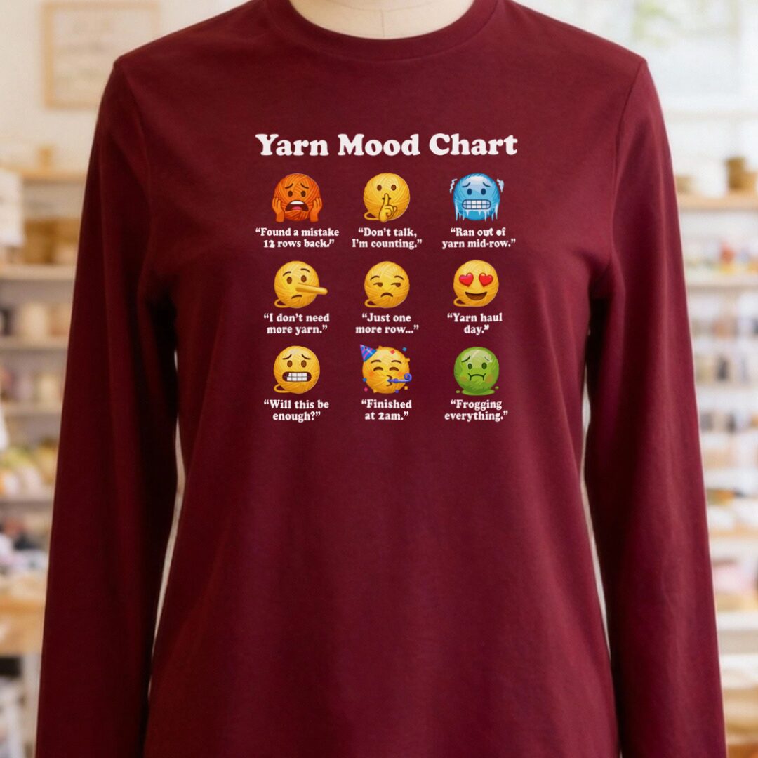 Yarn Emojis Long Sleeve Tee Maroon t-shirt