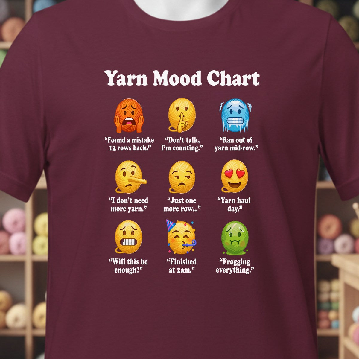 Yarn Emojis Maroon T-Shirt.jpg