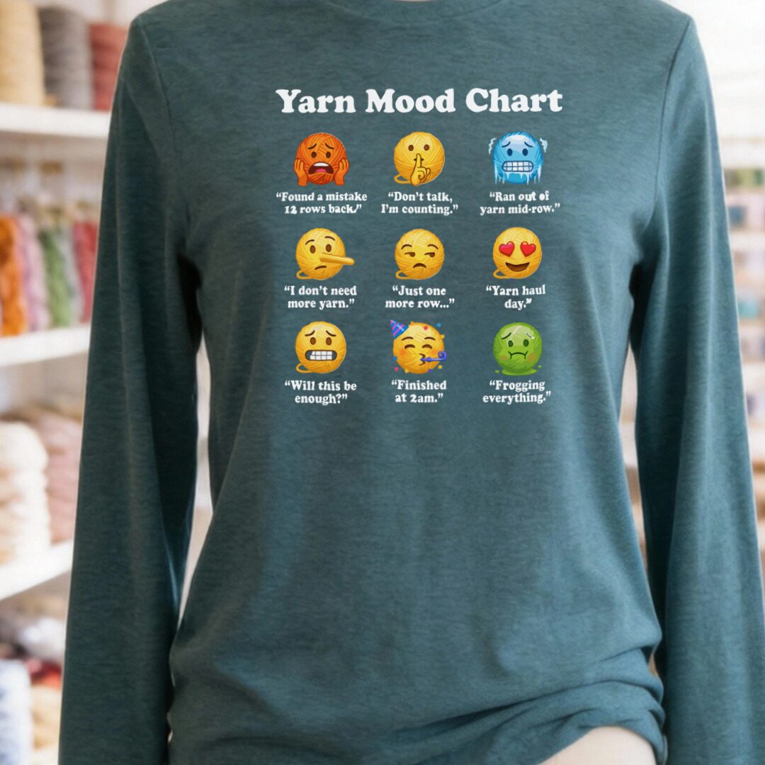 Yarn Emojis Long Sleeve Tee Teal Blue t-shirt