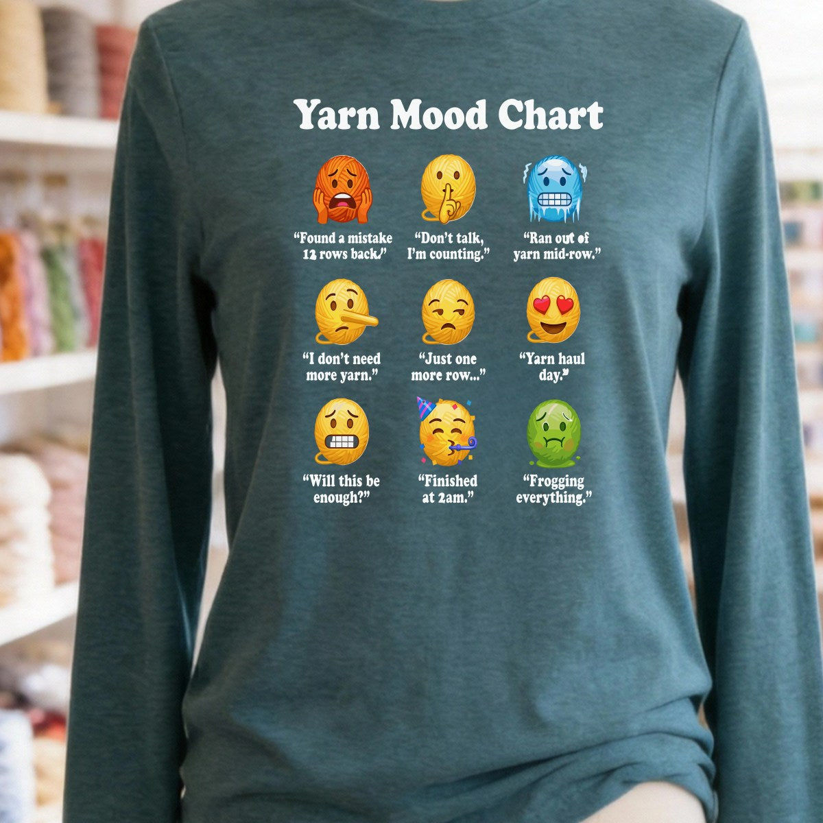 Yarn Emojis Teal Long Sleeve Tee.jpg