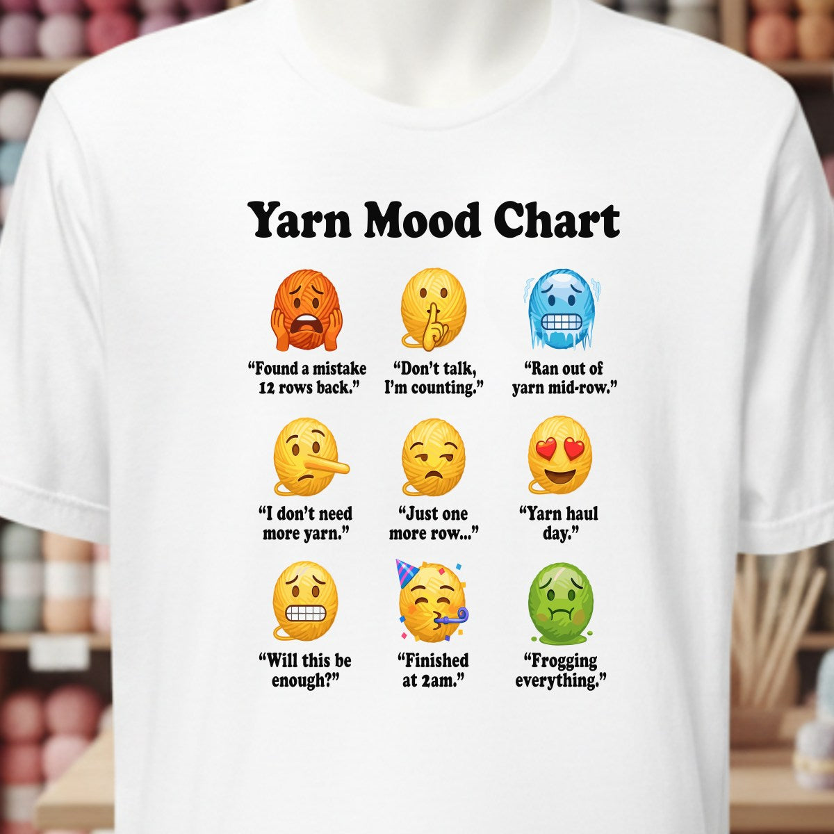 Yarn Emojis White T-Shirt.jpg