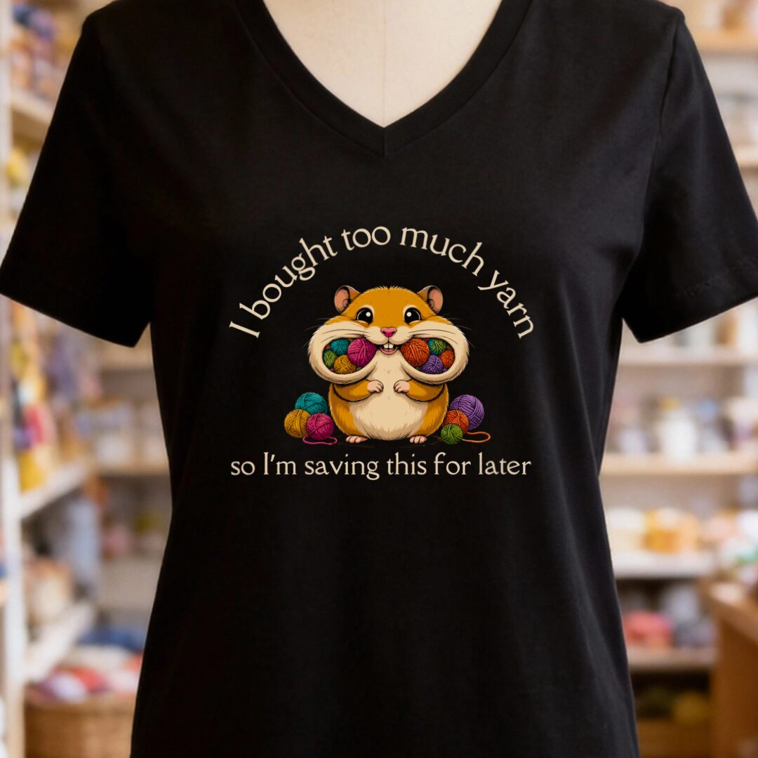 Yarn Hamster V-Neck T-Shirt Black t-shirt