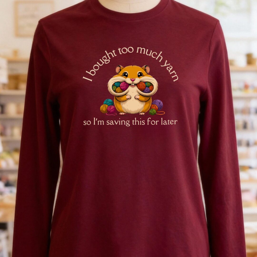 Yarn Hamster Long Sleeve Tee Maroon t-shirt