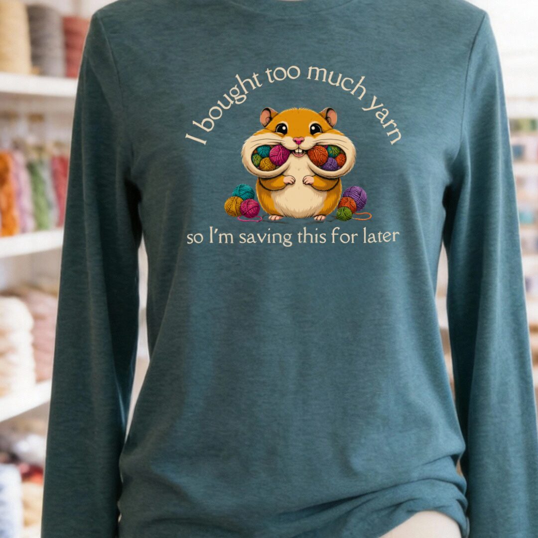 Yarn Hamster Long Sleeve Tee Teal Blue t-shirt