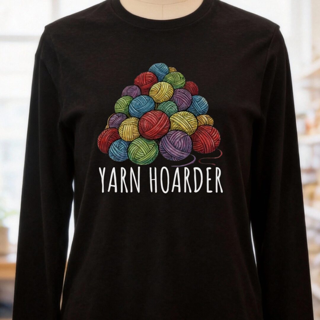Yarn Hoarder Pile Long Sleeve Tee Black t-shirt