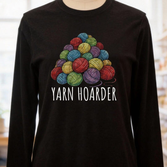 Yarn Hoarder Pile Long Sleeve Tee Black t-shirt