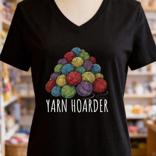 Yarn Hoarder Pile V-Neck T-Shirt Black t-shirt