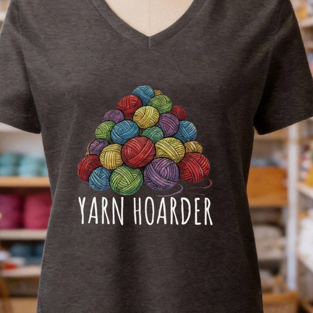 Yarn Hoarder Pile V-Neck T-Shirt Dark Grey t-shirt