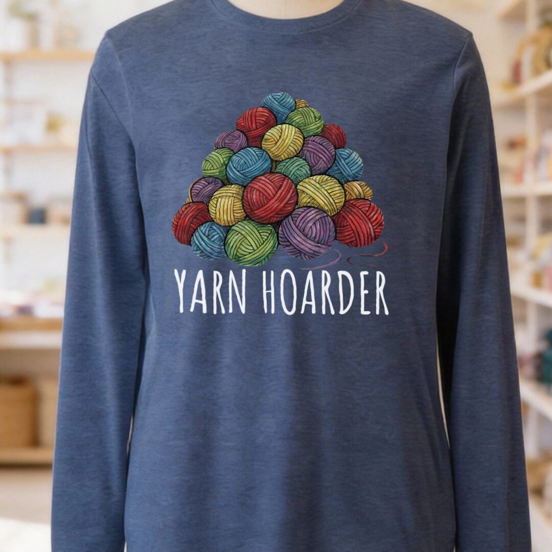 Yarn Hoarder Pile Long Sleeve Tee Navy t-shirt