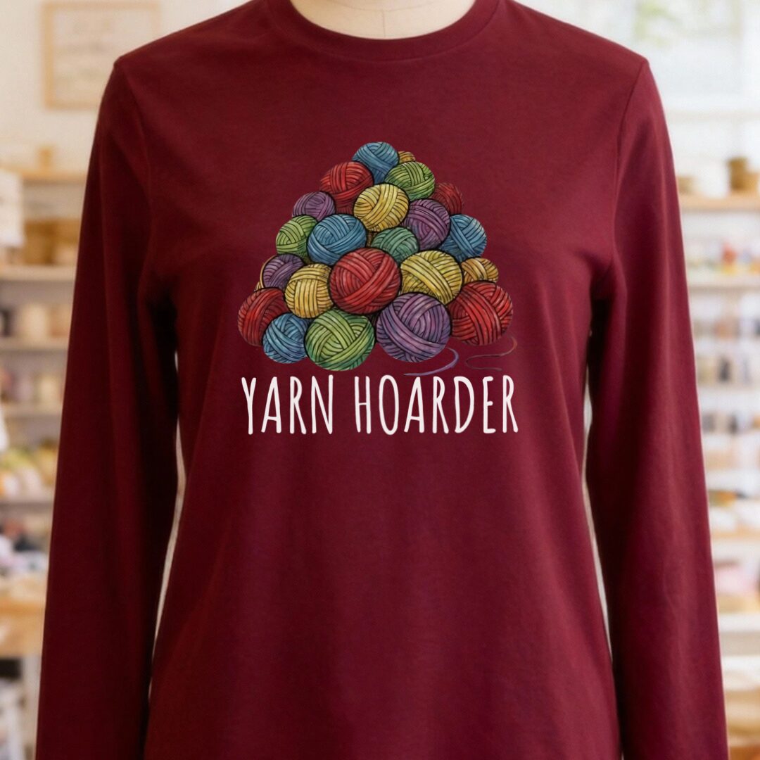 Yarn Hoarder Pile Long Sleeve Tee Maroon t-shirt