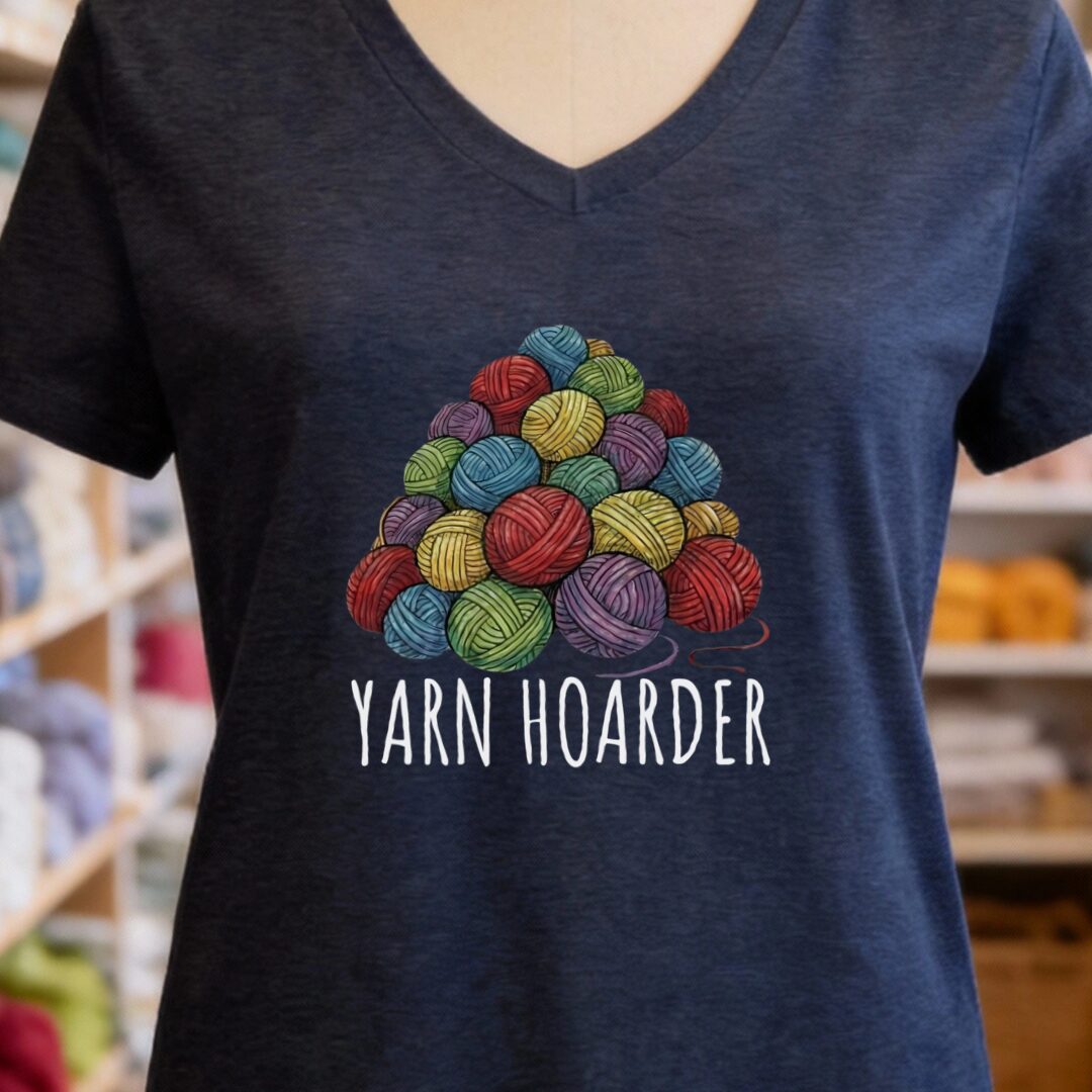 Yarn Hoarder Pile V-Neck T-Shirt Navy t-shirt