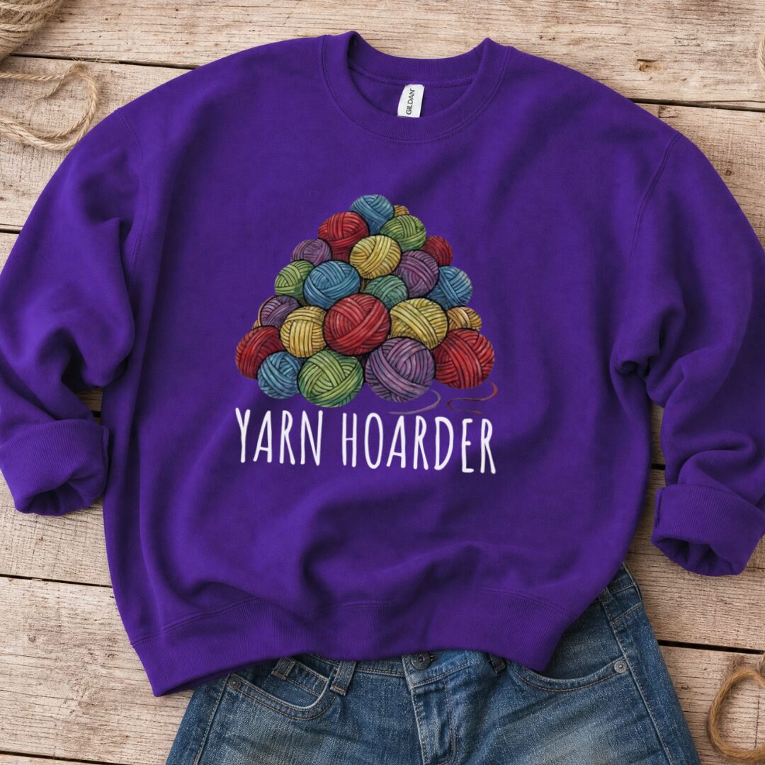 Yarn Hoarder Pile Sweatshirt Purple t-shirt