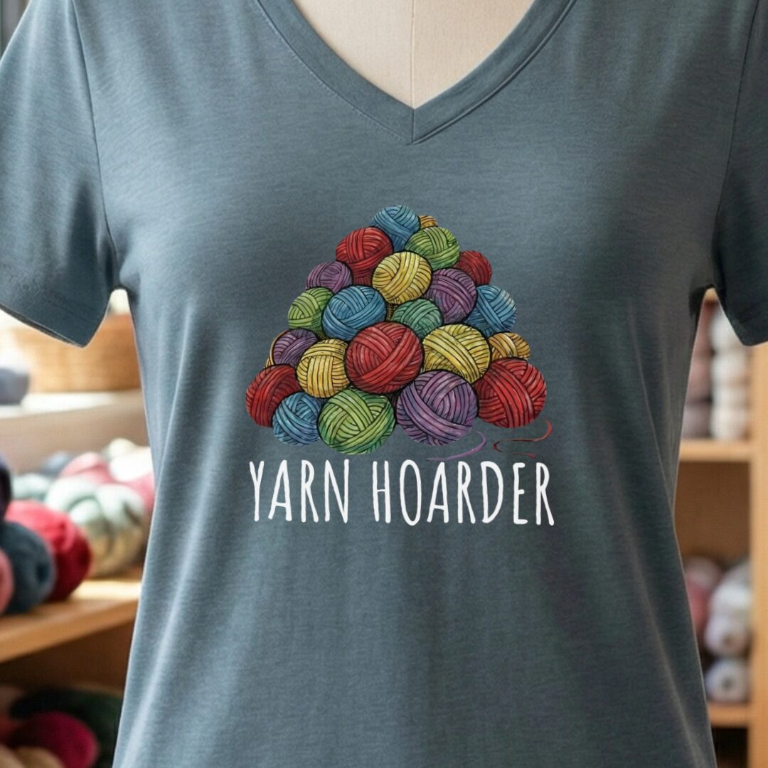 Yarn Hoarder Pile V-Neck T-Shirt Slate t-shirt