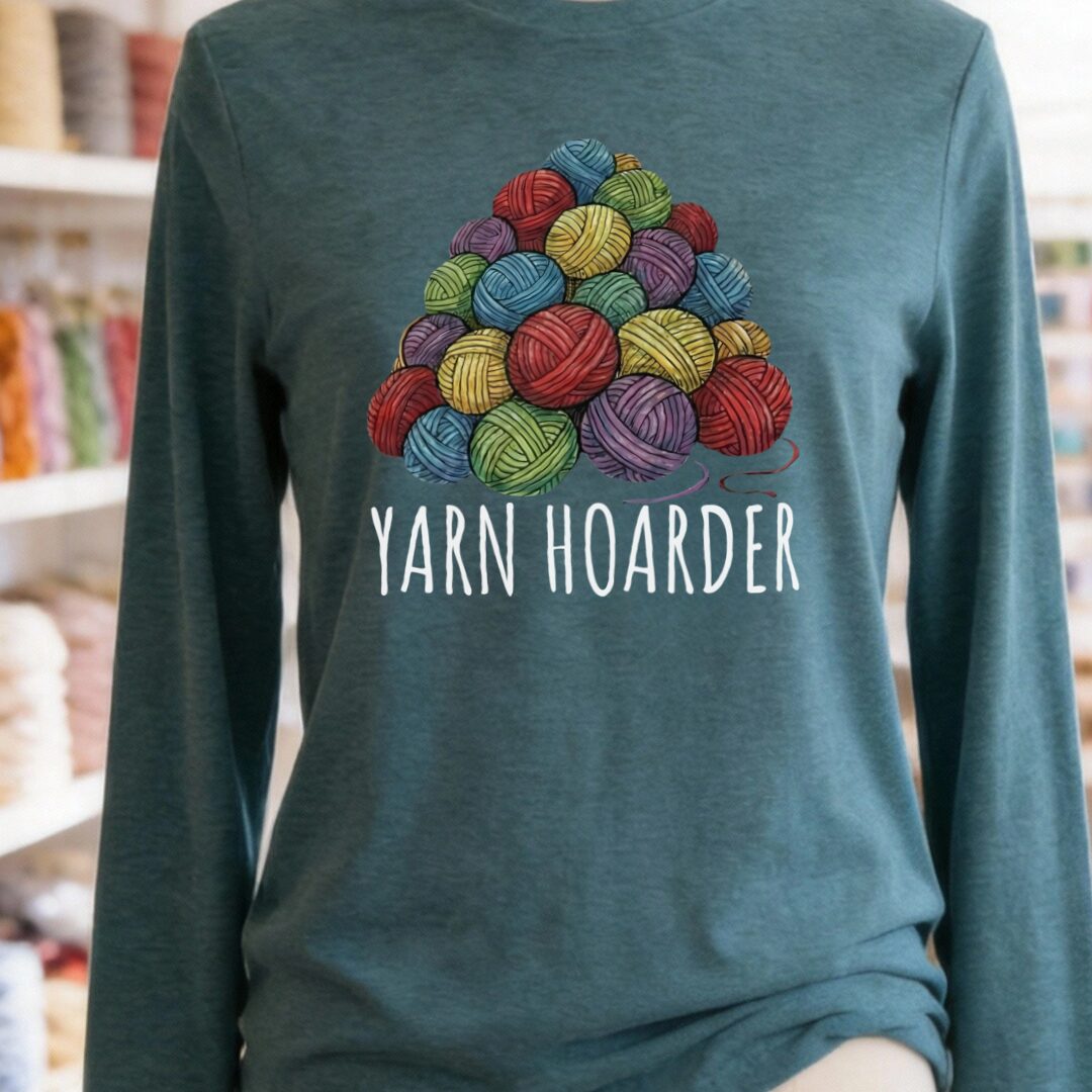 Yarn Hoarder Pile Long Sleeve Tee Deep Teal t-shirt